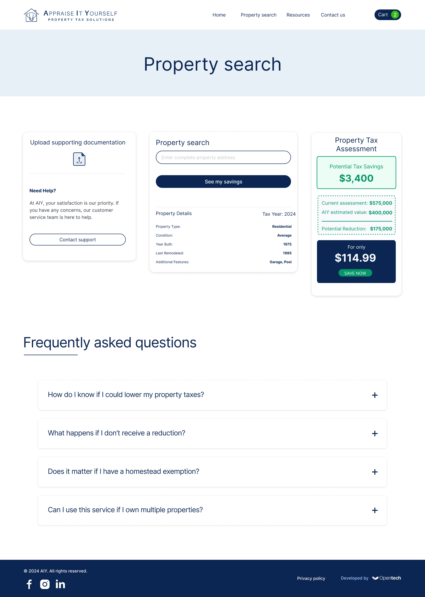 AIY property search and tax assessment interface